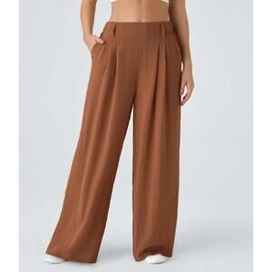 NWT Halara High Waisted Wide Leg Flowy Palazzo Casual Linen-Feel Pants Sierra 3X